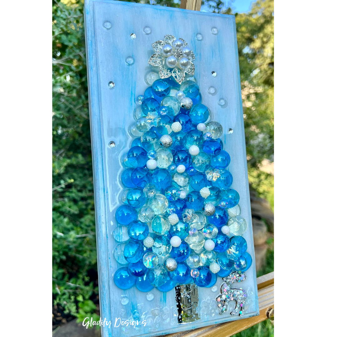 Textured Christmas Tree With Glass, Block Art, Crushed Glass Art