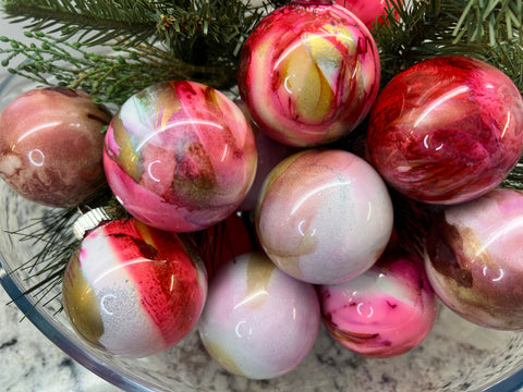 Pink Ornaments Glass Ball Christmas Ornaments with Pink Paint & Alcohol Inks Handcrafted Pink Christmas Ornaments