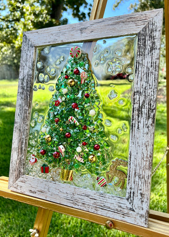 Green Christmas Tree on Glass 7"x9"